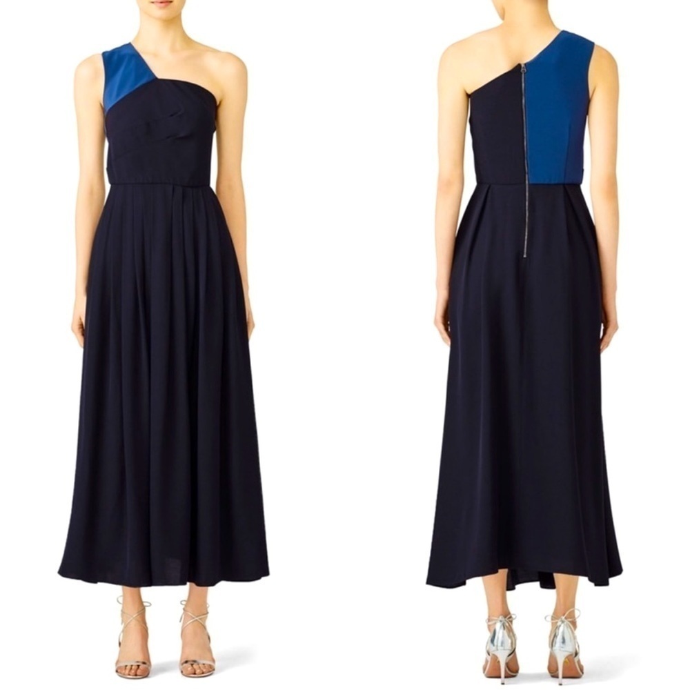 Slate & Willow Blue and Black One-Shoulder Maxi Dress